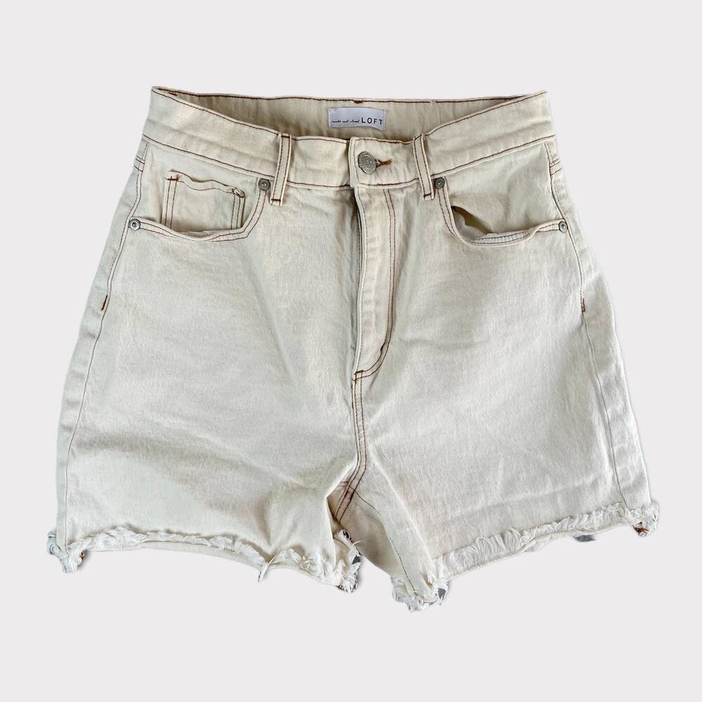 LOFT Made and Loved White Denim Shorts Pockets Frayed Hems Zipper Button 26 2